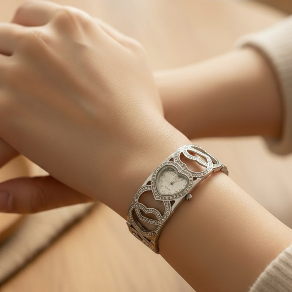Quartz Bracelet Watch With Hearts